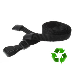 Lanyard Svart 10 mm miljövänlig med plastklämma (pack om 100)