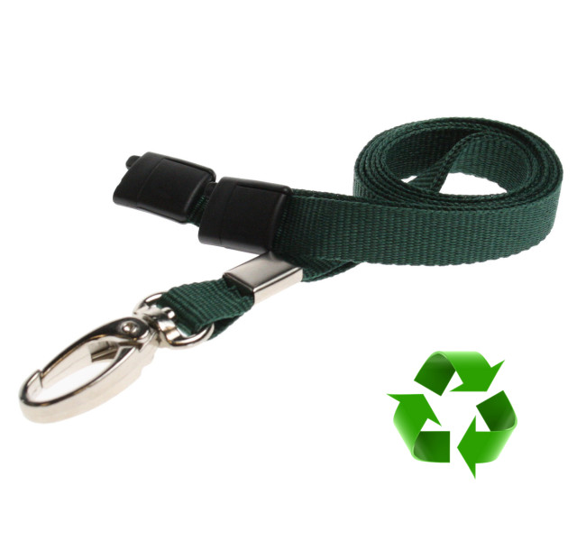 Lanyard Mörkgrön 10 mm miljövänlig med metallhummerklämma (pack om 100)