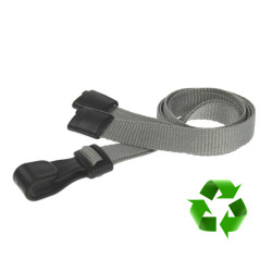 Lanyard Grå 10 mm miljövänlig med plastklämma (pack om 100)