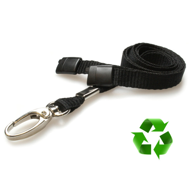 Lanyard Svart 10 mm miljövänlig med metallhummerklämma (pack om 100)