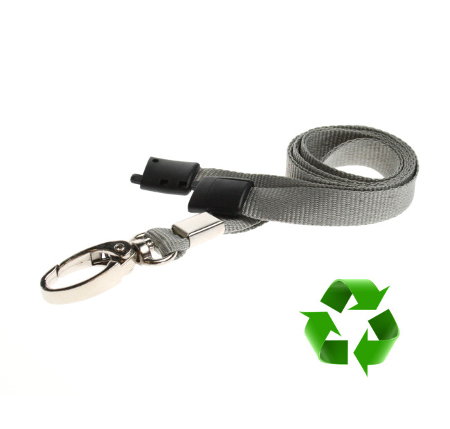 Lanyard Grå 10 mm miljövänlig med metallhummerklämma (pack om 100)
