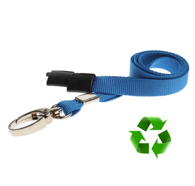 Lanyard Ljusblå 10 mm miljövänlig med metallhummerklämma (pack om 100)