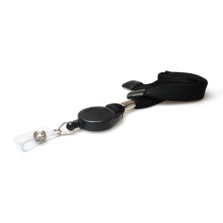 16mm Black Tubular Flexiweave Breakaway Lanyards with attached Mini Yoyo Card Reel & Clear Vinyl Strap