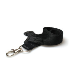 20mm Recycled Black Lanyards with Flat Breakaway and Metal Trigger Clip