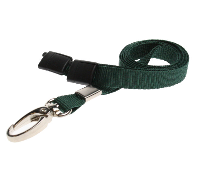 Lanyard Mörkgrön 10 mm miljövänlig med metallhummerklämma (pack om 100)