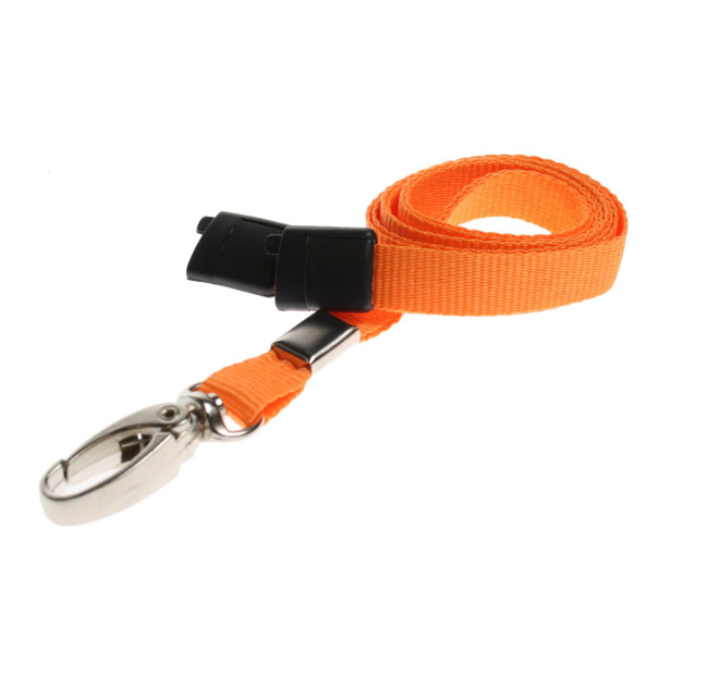 Lanyard Orange 10 mm miljövänlig med metallhummerklämma (pack om 100)